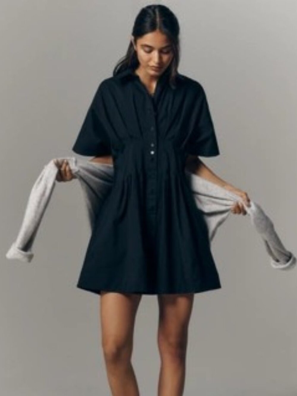 The Tobie Button-Front Pleated Shirt Dress By : Mini Edition In Black *PETITE M*